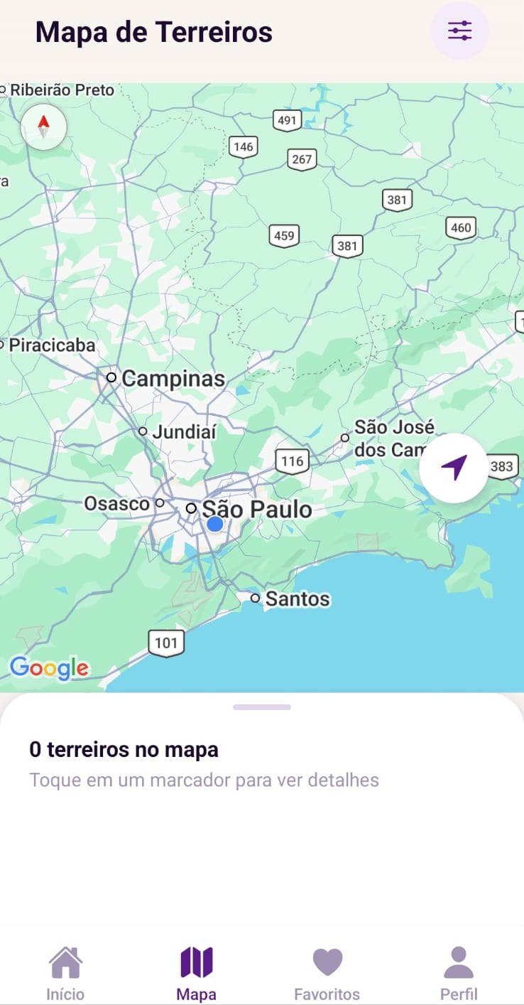 Mapa de terreiros no app Buscaxé
